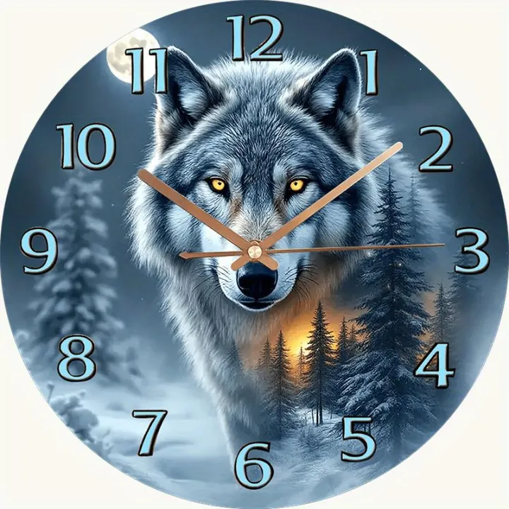 Wolfpack Clock Wolf-Themed Silent Wall Clock with Tempered Glass Face & Wolf Design ...