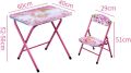 simple folding table and chair, baby cartoon portable activity table, study table, steel frame, children room, playroom furniture, Multicolor. 