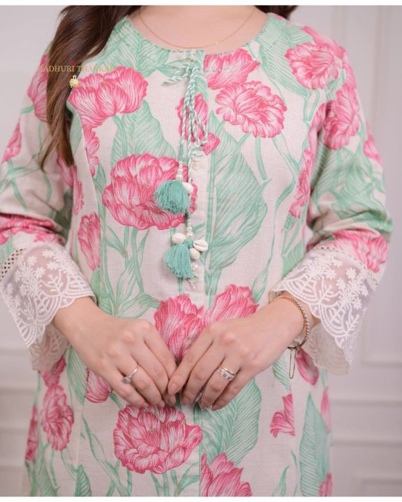 Pink%20Green%20A%20Line%20Cotton%20Kurta%20Set%20-%20Image%204