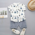 2PCS Baby Set Summer Fashion Pyramid Random Print Standing Neck Shirt Short Sleeve Shorts Set Christmas Gift ideas. 