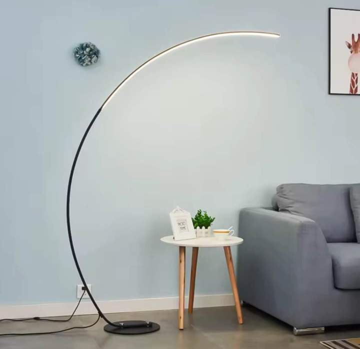 180cm Modern Arc Floor Lamp with Foot Button — Sleek Black LED Light ...