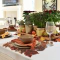 1pc Autumn Maple Leaf Embroidered Table Runner, Flocked Brown Maple Design, Rustic Farmhouse Thanksgiving Harves. 