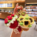 Cute Crochet Bouquet Keychain Mini Hand-knitted Flower Keychain Ring Car Bag Hanging Pendant Ornament Lover Valentine's Day gift. 