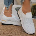 Orange Rhinestone Casual Sneakers Breathable Wedge Women Lightweight Shoes Slip On 2024 New Comfortable Spring Mesh Sports Shoes. 