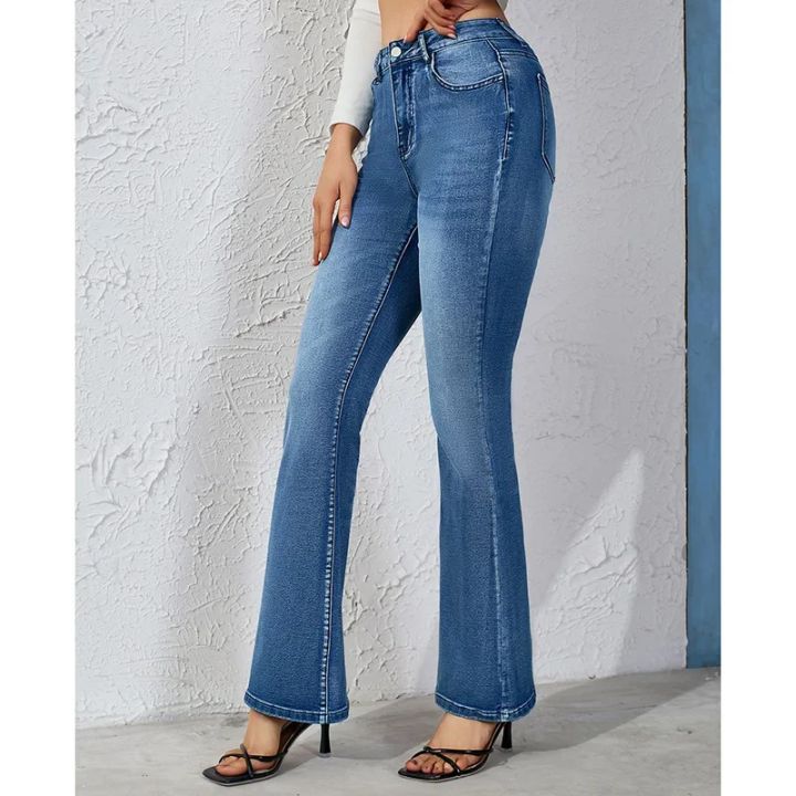 Women Fashion Slim Fit Jeans Hot Sale Girls High Waist Casual Denim Trousers Lady Classic Stretch Thin Bell Bottom Pants