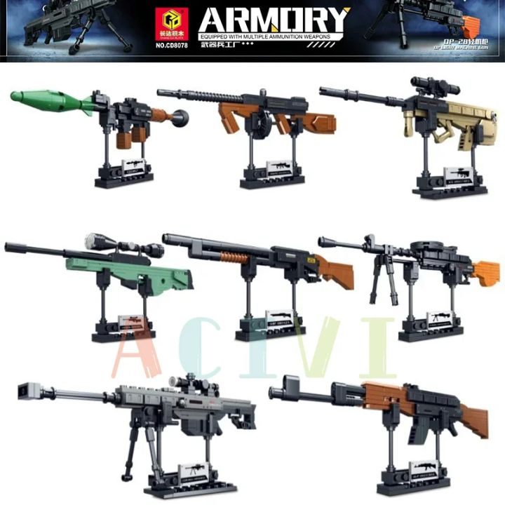 Technical Building Blocks toys  AK47 Revolver Submachine Sniper Barrett WW2   War SWAT Weapon Model  for children