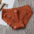 Pure Cotton Panty Lace Women Mid Waist Stripe Cotton Panties Antibacterial Intimate  Panty. 