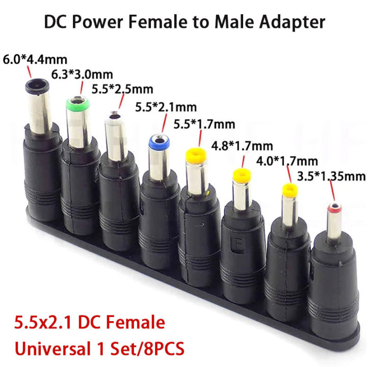 8Pcs Universal DC Plugs Power Adapter Conversion Head 5.5mm x 2.1mm Female to Male Power Supply Adapter Jack Connector Tips for