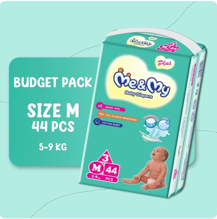 Me & My Baby diapers Magic tape full elastic band cotton sheet Medium Size 3 (44PCS)