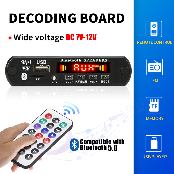 DC%209V%2012V%20Bluetooth%205.0%20MP3%20Decoder%20Board%20Audio%20Module%20USB%20TF%20AUX%20FM%20Radio%20Wireless%20Car%20Music%20Player%20With%20Remote%20Control%20Mic%20-%20Image%204