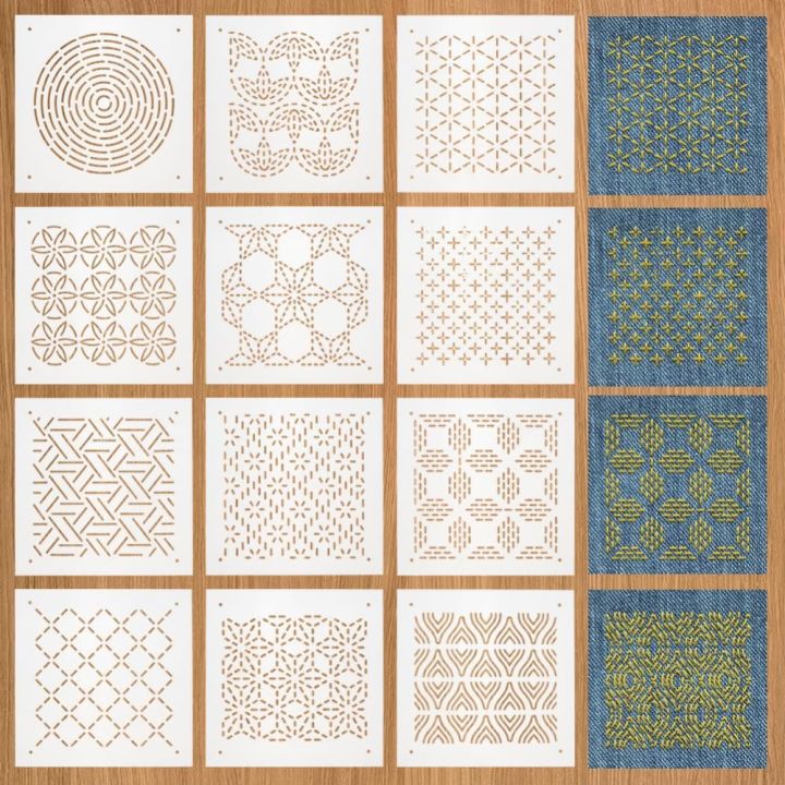 12Pcs Plastic Sashiko Stencil 5x5inch Dense Grid Pattern Embroidery Tool Drawing Line Template for Hand Quilting and Embroidery