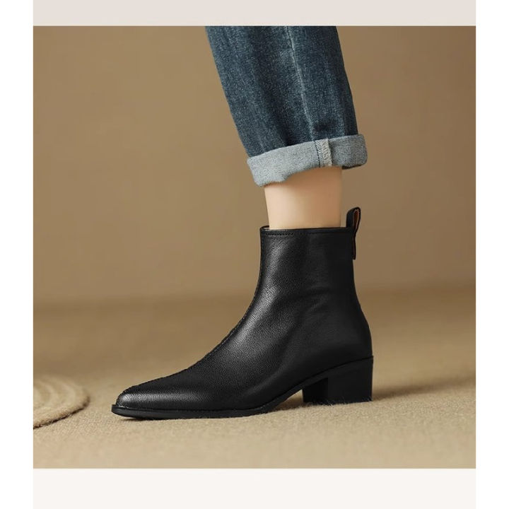2025%20New%20Women's%20%20Ankle%20Boots%20-%20Minimalist%20Pointed%20Toe%20Mid%20Heel%20Booties%20with%20Soft%20Leather%20&%20Side%20Zipper,%20Slimming%20Fashion%20Boots%20-%20Image%205