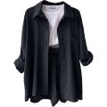 Summer Cotton Linen High Waist Shirt Shorts Women Turn Down Collar Long Sleeve Tops and Shorts Suit Cotton Casual Two Piece Sets.