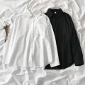 Black White Casual Shirt Women JK Preppy Style Long Sleeve School Shirts Girl Harajuku Loose Turn Down Collar Button Up Blouses. 