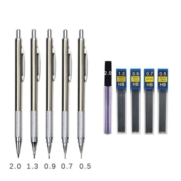 0.3 0.5 0.7 0.9 1.3 2.0 mm Metal Mechanical Pencil with Leads Art Drawing Painting Sketch Painting School Writing Art Supplies
