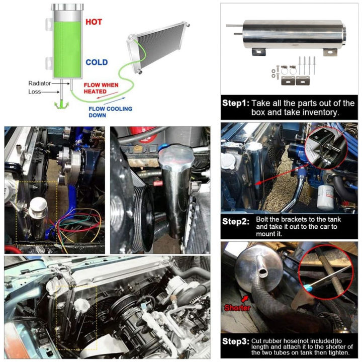 2''x13” / 3''x10” Universal Radiator Coolant Overflow Puke Tank ...