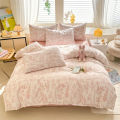 Bonenjoy Pink Flower Duvet Cover Sets Washed Polyester Super Soft Bed Cover Sets Single/Queen/King Quilt Cover with Pillowcase.