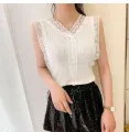 Lace Trim Tank Top Women Stretchy Knitted Sleeveless V-Neck Vest Fitted Crop Tops Teen-girl Summer Korean Fashion Elegant Outfit. 
