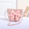 Cute Bow Straw Shoulder Bags Baby Girls Handmade Woven Crossbody Bag Princess Kids Messenger Bags Mini Coin Purse Beach Handbags.