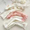 5 Pairs Of Cute Harajuku Lolita White Women's Socks Set Spring And Summer Lace  Cotton Socks  Pink Style Socks With Ruffles. 