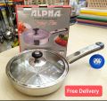 Alpha Encapsulated Bottom / Double Bottom Stainless Steel Frying Pan WIth Glass Lid - 20, 22, 24 & 26cm. 