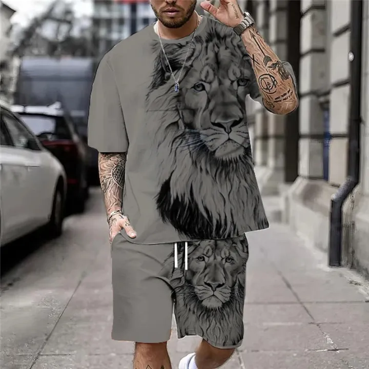 Plus%20Size%203D%20Lion%20Print%20Men's%20Cool%20T-shirt%20Shorts%20Set%20For%20Sports%20fitness%20Summer%20Street%20Style%20Oversized%20Graphic%202Pcs%20Men%20Clothing%20-%20Image%203