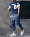 Summer Men's Fashion Gradient Splicing Printed Soft and Breathable Round Neck T-shirt Pants Set Outdoor Casual Clothing.