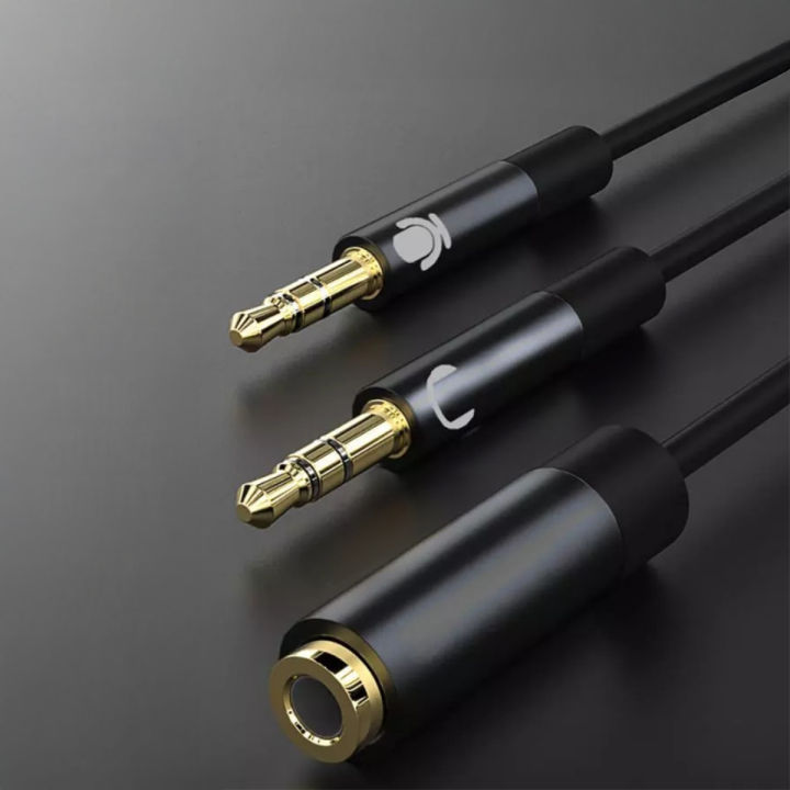 3.5mm Audio Splitter Cable 2 Male to 1 Female Adapter Headset AUX Y Splitter for Smartphone, PC, Laptop, Tablet, Durable, High-Quality, 24K Gold-Plated, Oxygen-Free Copper, Compact Design