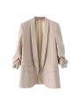 Women Fashion Office Wear Open Blazer Coat Vintage Long Pleated Sleeves Flap Pockets Female Outerwear Chic Tops. 