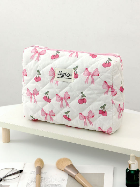 1pc/set%20Cherry%20Bow%20Quilted%20Makeup%20Bag,%20Multifunctional%20Handheld%20Makeup%20Bag,%20Portable%20Toiletry%20Bag%20Set%20with%20Zipper%20-%20Image%204