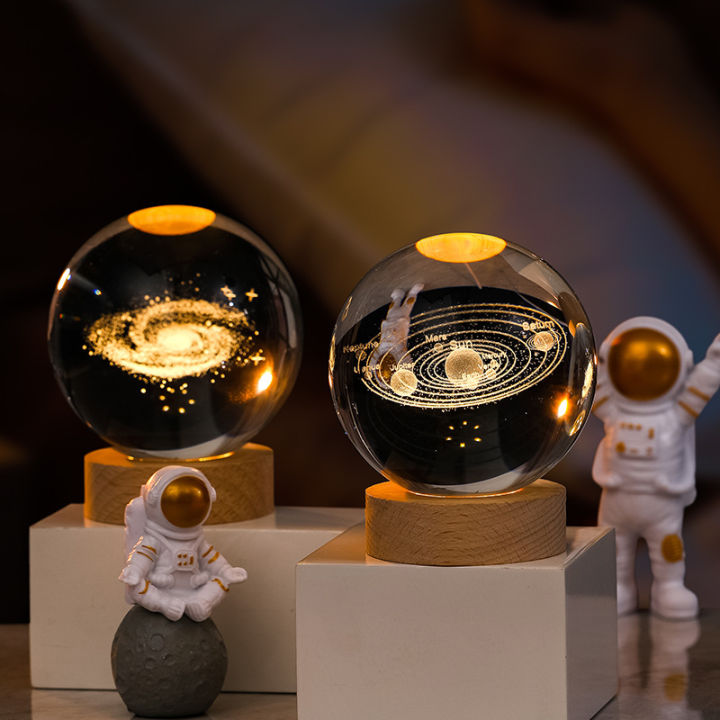 6cm 3D Crystal ball Crystal Planet Night Light Laser Engraved Solar System Globe Astronomy Birthday Gift Home Desktop Decoration