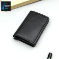 Ultra Slim RFID Card Holder - Unbuttoned Black | Minimalist Auto Pop-up PU Leather Wallet for Unisex | Secure Cash & Cards.