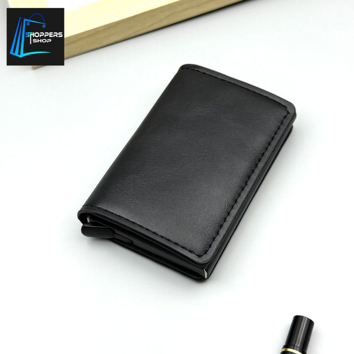 Ultra%20Slim%20RFID%20Card%20Holder%20-%20Unbuttoned%20Black%20%7C%20Minimalist%20Auto%20Pop-up%20PU%20Leather%20Wallet%20for%20Unisex%20%7C%20Secure%20Cash%20&%20Cards%20-%20Image%202