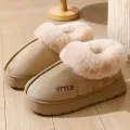 Anti-slip Thick Plush Snow Boots Women Faux Suede Platform Fur Winter Boots Woman Slip On Warm Cotton Padded Shoes Female 45.