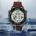 Men's Digital Sport Watch Leather Strap SYNOKE 9855 Electrical Wristwatch Big Screen 50M Waterproof reloj hombre. 