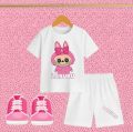 Labubu Doll Baby Girls Dresses T-shirt And Short Pant Niker For Baby Girls Summer Collection Round Neck Short Sleeves Tee Top's Clothes Set Dresses Outfit Suit For Unisex Jannat Store Baby Boy Dresses. 