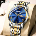 POSHI Stainless Steel Quartz Wrist Watch for Man Luxury Week Date Display Luminous Bracelet Fashion Men's Watch Original Clock. 