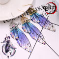 New Demon Slayer Butterfly Wing Earrings Kimetsu no Yaiba Kochou Shinobu Earring Ear Clip Anime Cosplay Props Women Girl Jewelry. 