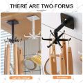360 Degrees Self-Adhesive Hook Kitchen Bathroom Storage Hanger Wall Hanging Cabinet Shelf Rotating Folding Hooks Foldable Rotatable Mounted Organizer Holder Moisture Proof Swivel Seamless Hangers Mount Adhesive. 