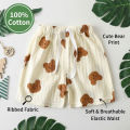 Summer Baby Shorts 100% Cotton Ribbed Toddler Boy Shorts Cute Bear Print Casual Baby Girl Clothes Infant Short Pants Playwear.