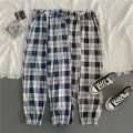 Pants Women New Bunch of feet Fashion Loose Black Plaid Summer Harajuku Students Streetwear Harem Long Trousers Womens Chic. 