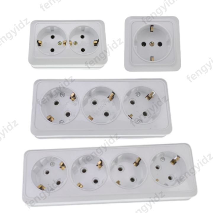 Wall Mount Socket EU Standard Electrical Outlett Ground Power Socket Plugs Flame Retardant Plastic
