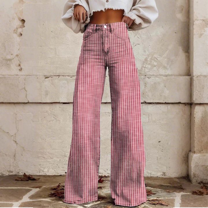 Women%20Bootcut%20Jeans%20Fashion%20Trendy%20Color%20Striped%20Wide%20Leg%20Straight%20Leg%20Mopping%20Pants%20Casual%20Street%20Style%20All-Match%20Denim%20Pants%20-%20Image%204