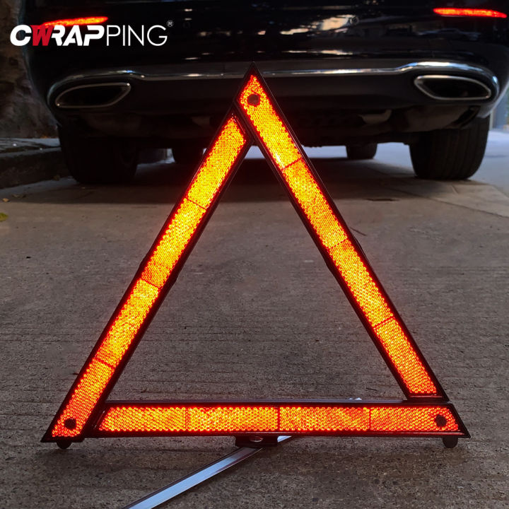 Car Triangle Reflective Tripod Safety Hazard Foldable Stop Sign Emergency Breakdown Warning Reflective Sticker Car Accessories