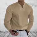 Men's Long Sleeve Shirts Casual Basic Solid Color V-Neck Clothes Comfortable Men's Work Tops. 