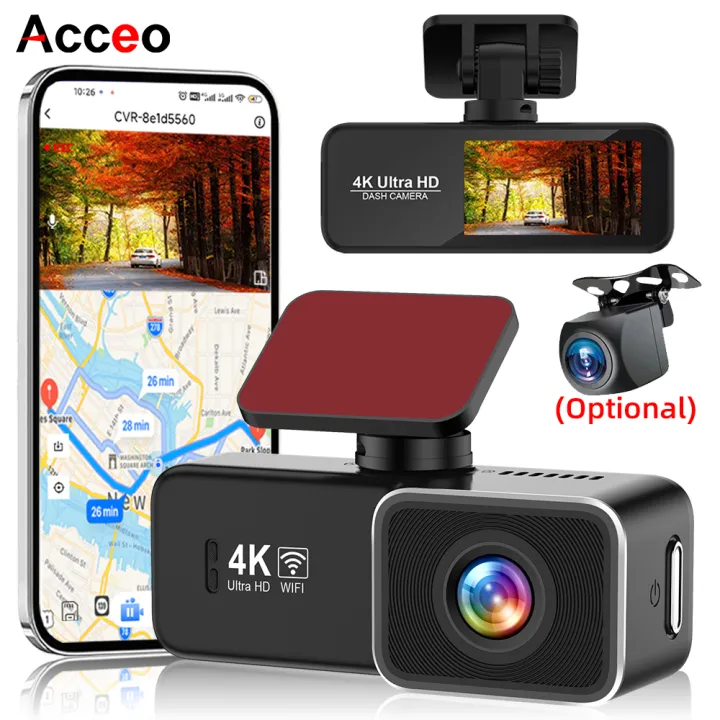 ACCEO 4K Ultra HD Smart Car Dash Cam WiFi Night Vision 1080P Rear View ...