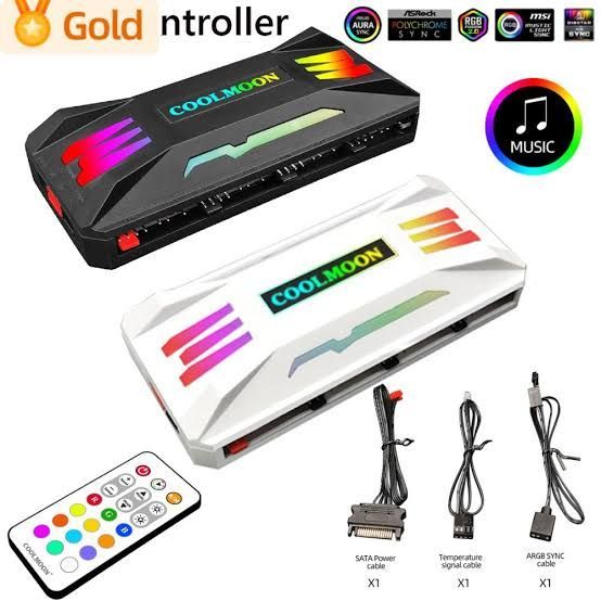 Argb Hub COOLMOON ARGB Controller 4Pin PWM Temperature Control 5V 3-Pin Synchronization Wireless Remote Control Chassis Fan Hub