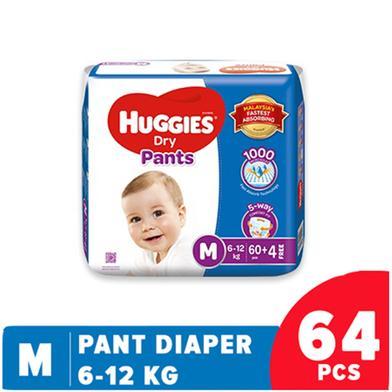 Huggies Malaysian Pant Baby Diaper M Size 64 Pcs 6 to 12 Kg Soft Comfortable Baby Care Diaper