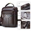 Men's crossbody bag, fashionable leather bag, trendy retro men's top layer cowhide shoulder bag. 