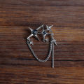 New Four-Pointed Star Pins Brooch Trendy Rhinestone Inlaid Long Chain Stars Tassel Badge Lapel Pin Jewelry Collar Accessory. 